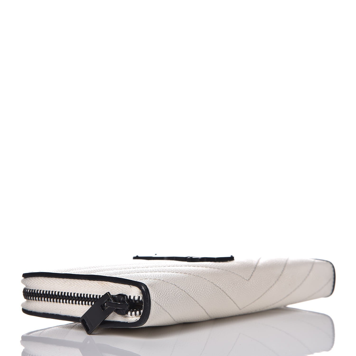 Saint Laurent Grain De Poudre Matelasse Chevron Monogram Zip Around Wallet Porcellana Black 4 of 10