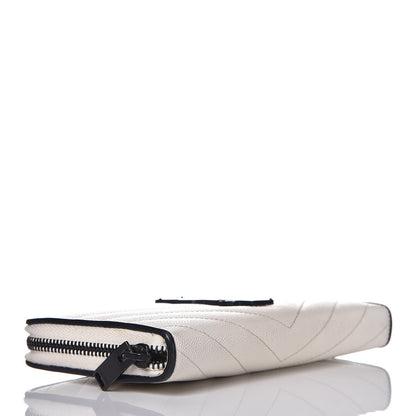 Saint Laurent Grain De Poudre Matelasse Chevron Monogram Zip Around Wallet Porcellana Black 4 of 10