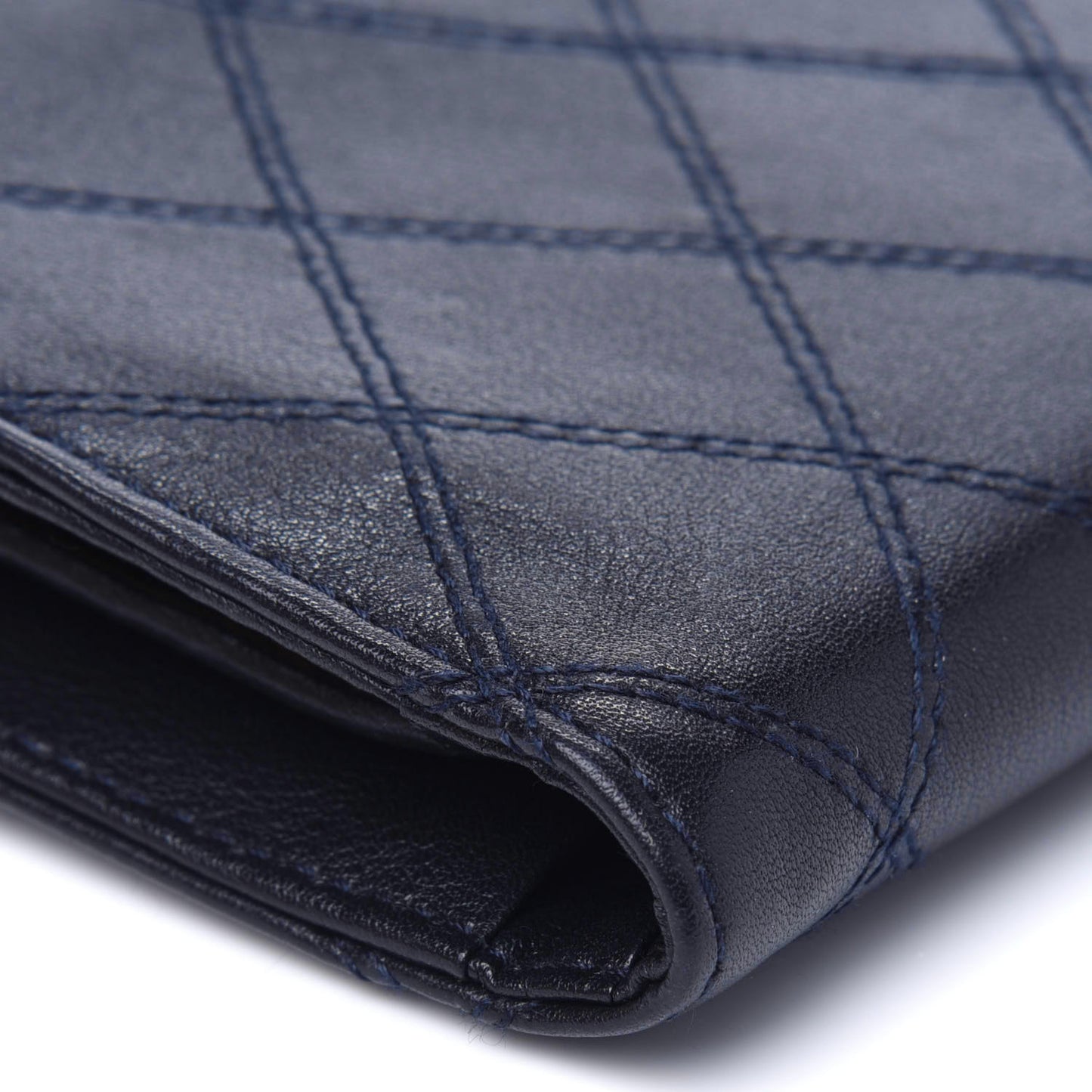 Lambskin Diamond Stitched Compact French Wallet Navy
