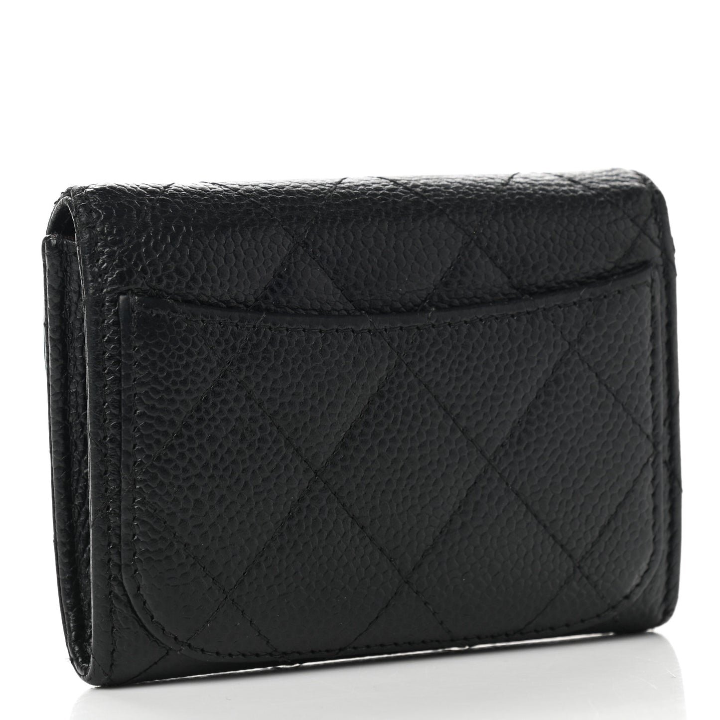 Caviar Quilted Flap Card Holder Wallet Black