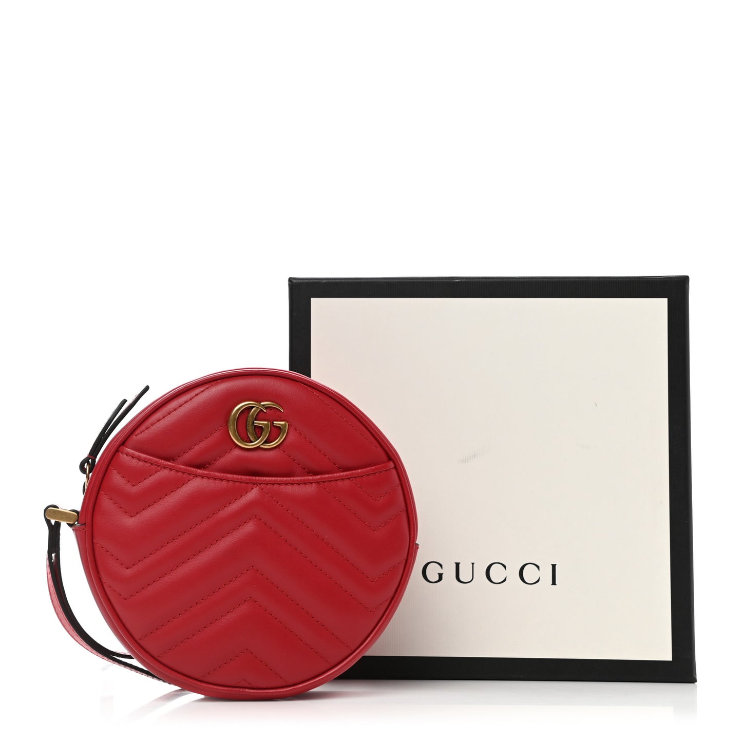 Calfskin Matelasse GG Marmont Round Wrist Wallet Hibiscus Red