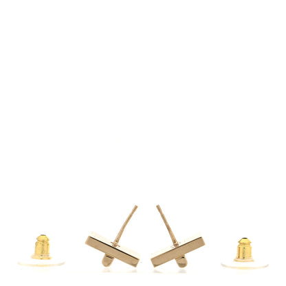 Chanel Metal Rectangle Logo Earrings Gold 3 of 7