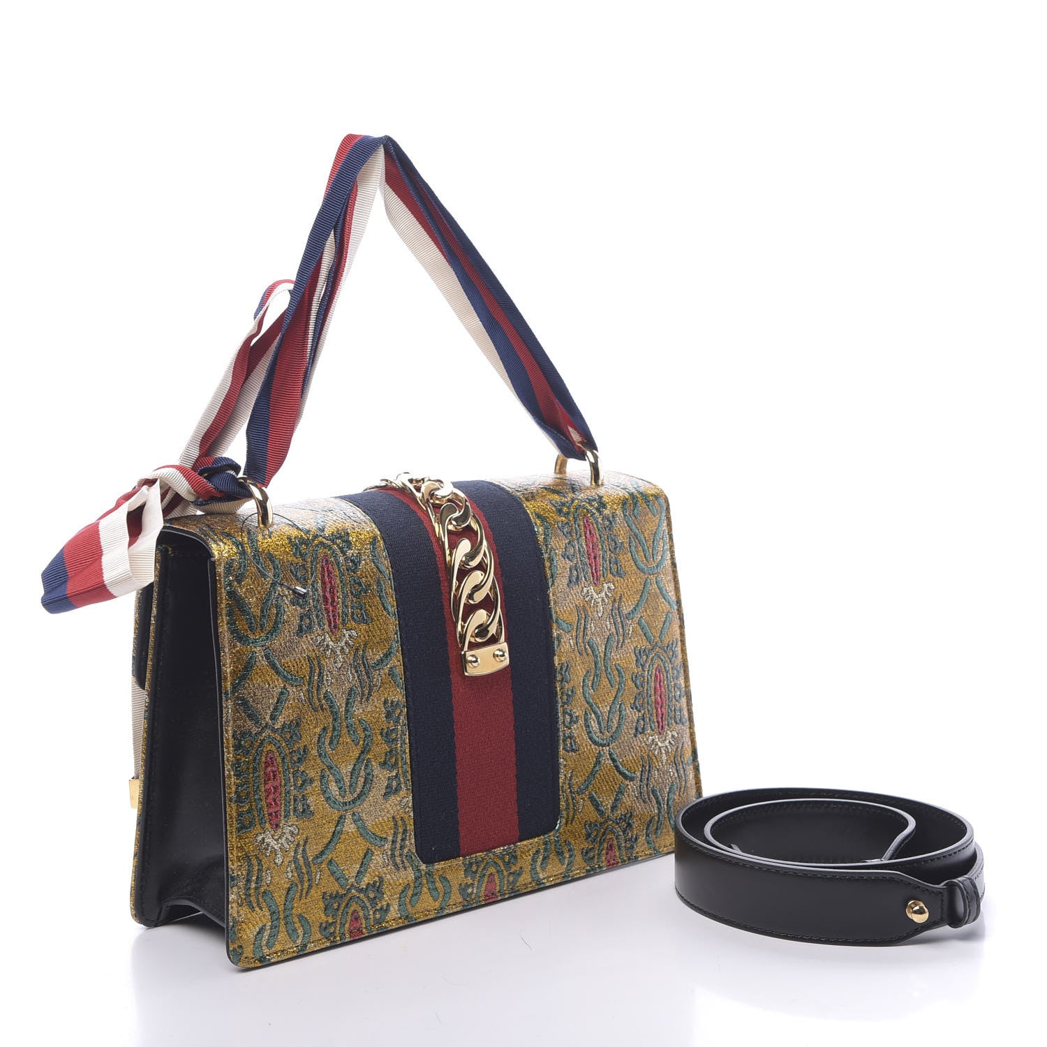 Gucci Iridescent Brocade Small Sylvie Shoulder Bag Gold 3 of 10