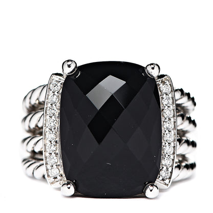 David Yurman Sterling Silver Diamond Black Onyx 16mm Wheaton Ring 54 6.75 1 of 4