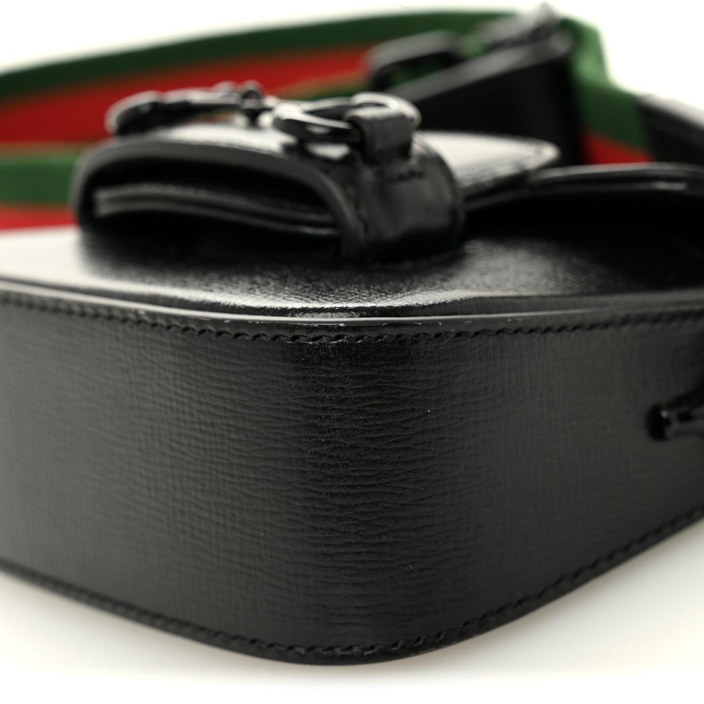 Azalea Calfskin Web Monochrome Horsebit 1955 Wallet On Strap Black