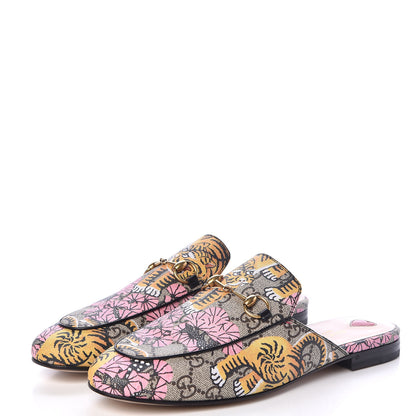 Gucci GG Supreme Monogram Bengal Womens Princetown Slippers 39.5 Beige Crop Pink 3 of 10