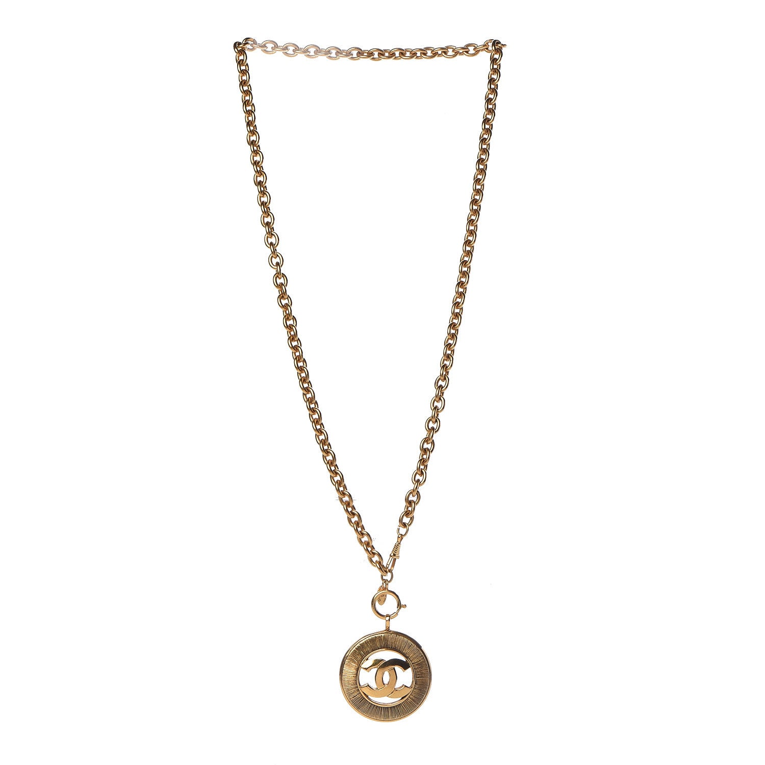 Chanel CC Sunburst Chain Pendant Necklace Gold 3 of 5