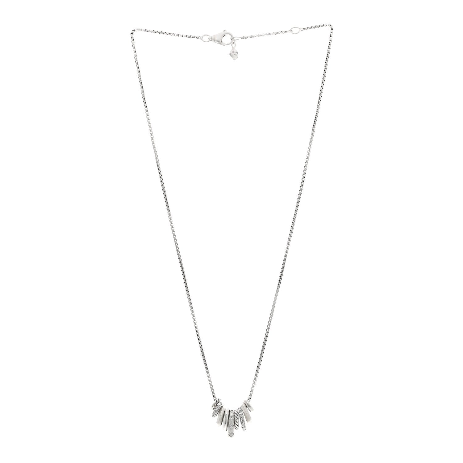 David Yurman Sterling Silver Diamond Stax Rondelle Pendant Necklace 3 of 4