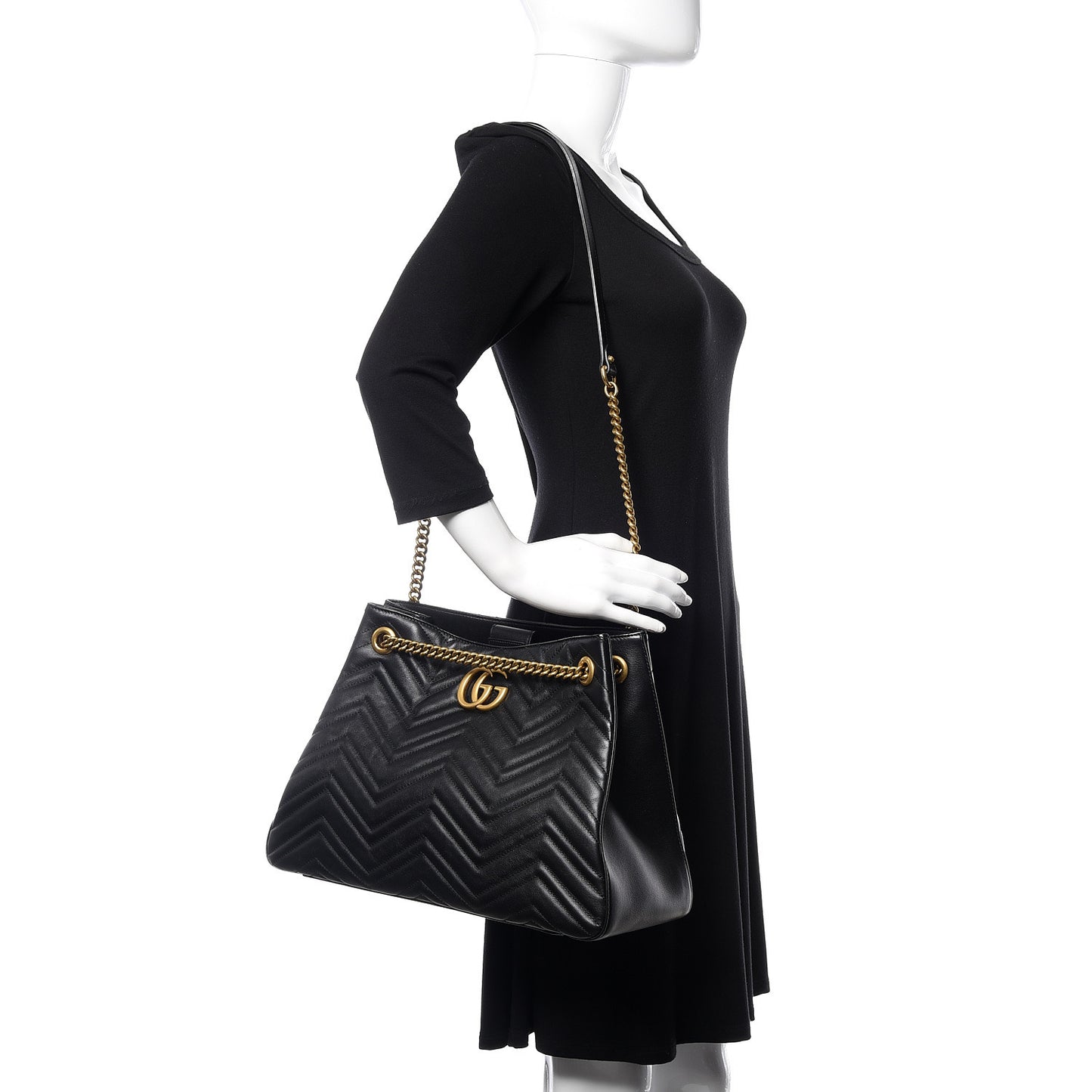 Calfskin Matelasse Medium GG Marmont Shoulder Tote Bag Black