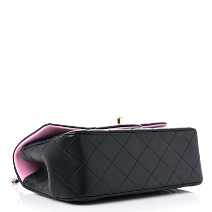 Chanel Lambskin Quilted Bi-Color Mini Top Handle Rectangular Flap Black Lilac 4 of 11