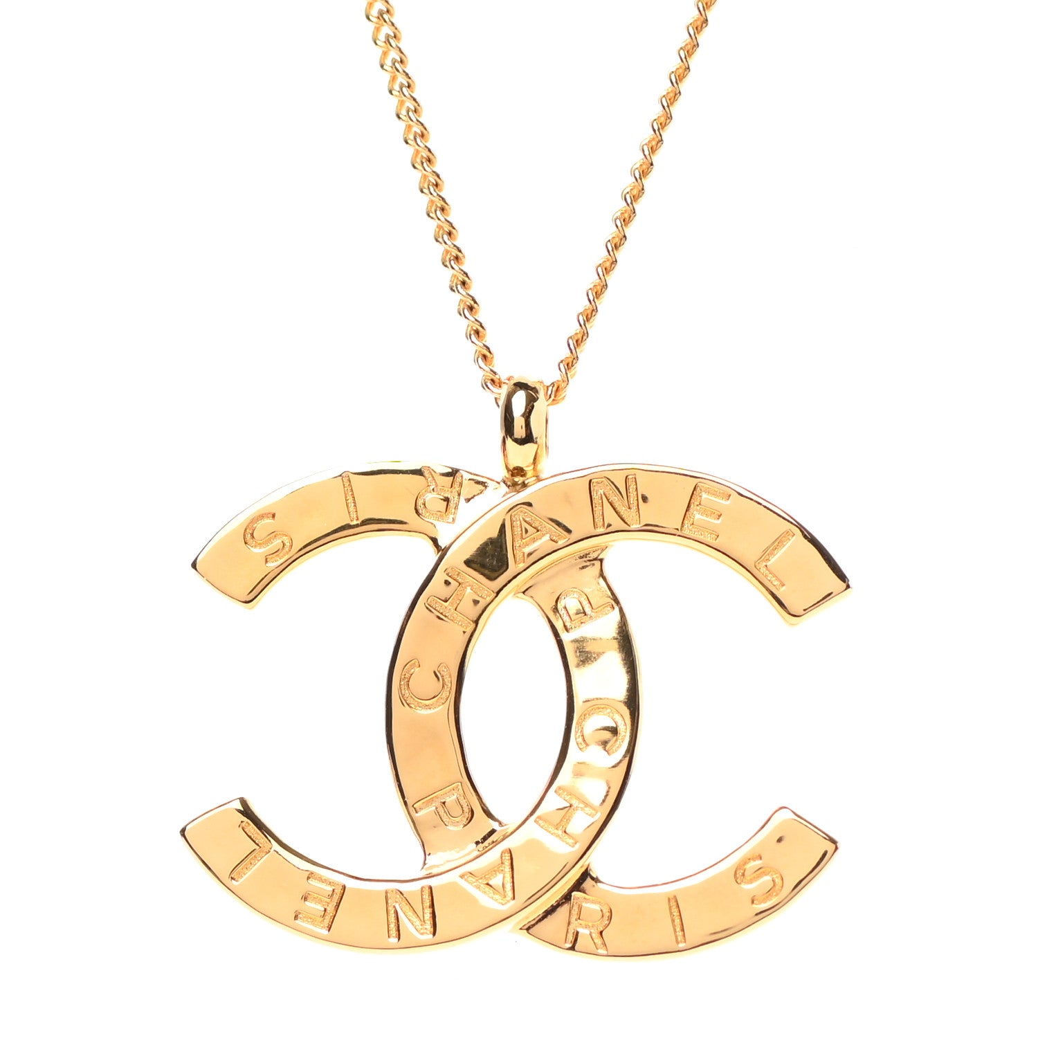Chanel Metal CC Paris Button Necklace Gold 4 of 5