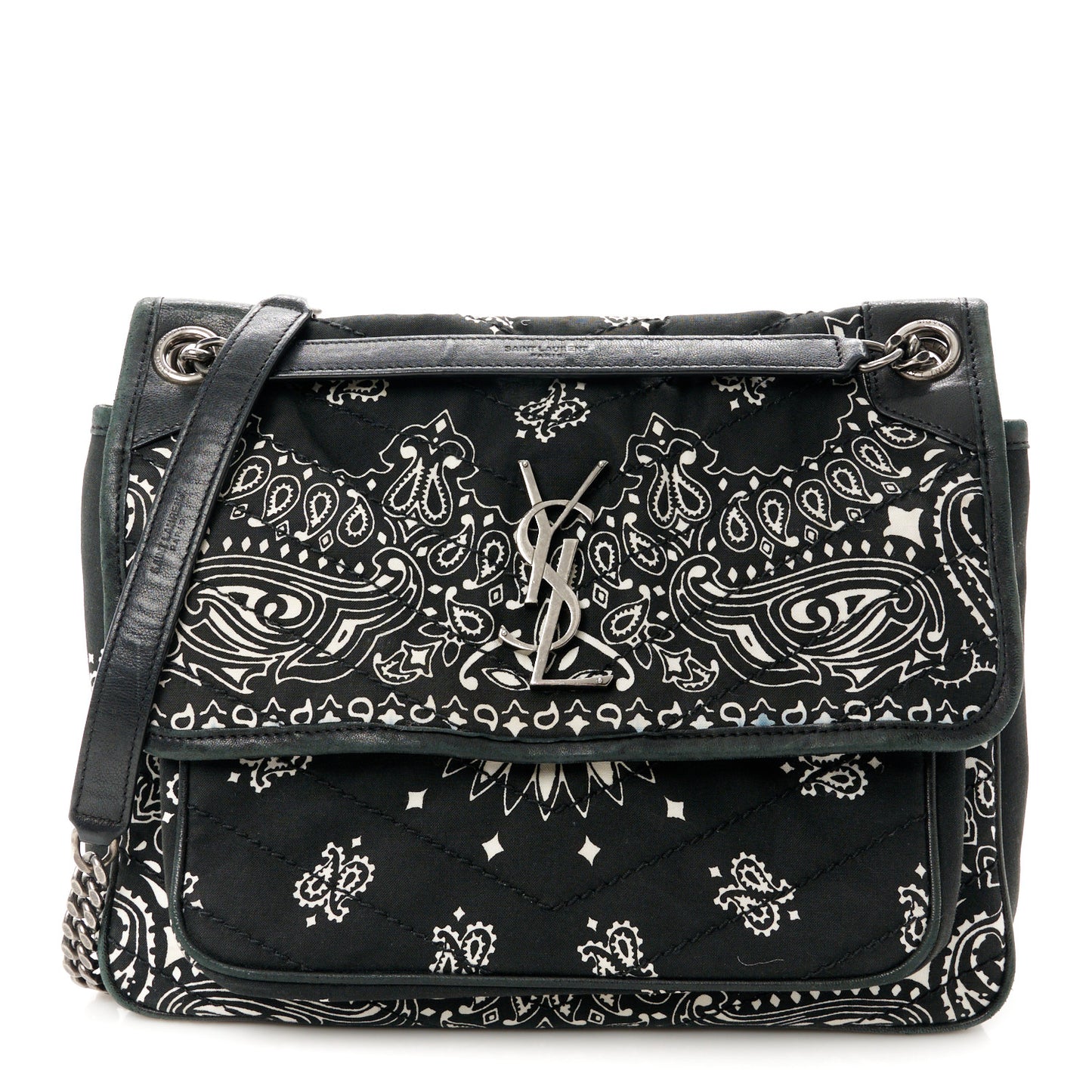 Cotton Bandana Monogram Medium Niki Chain Satchel Black White