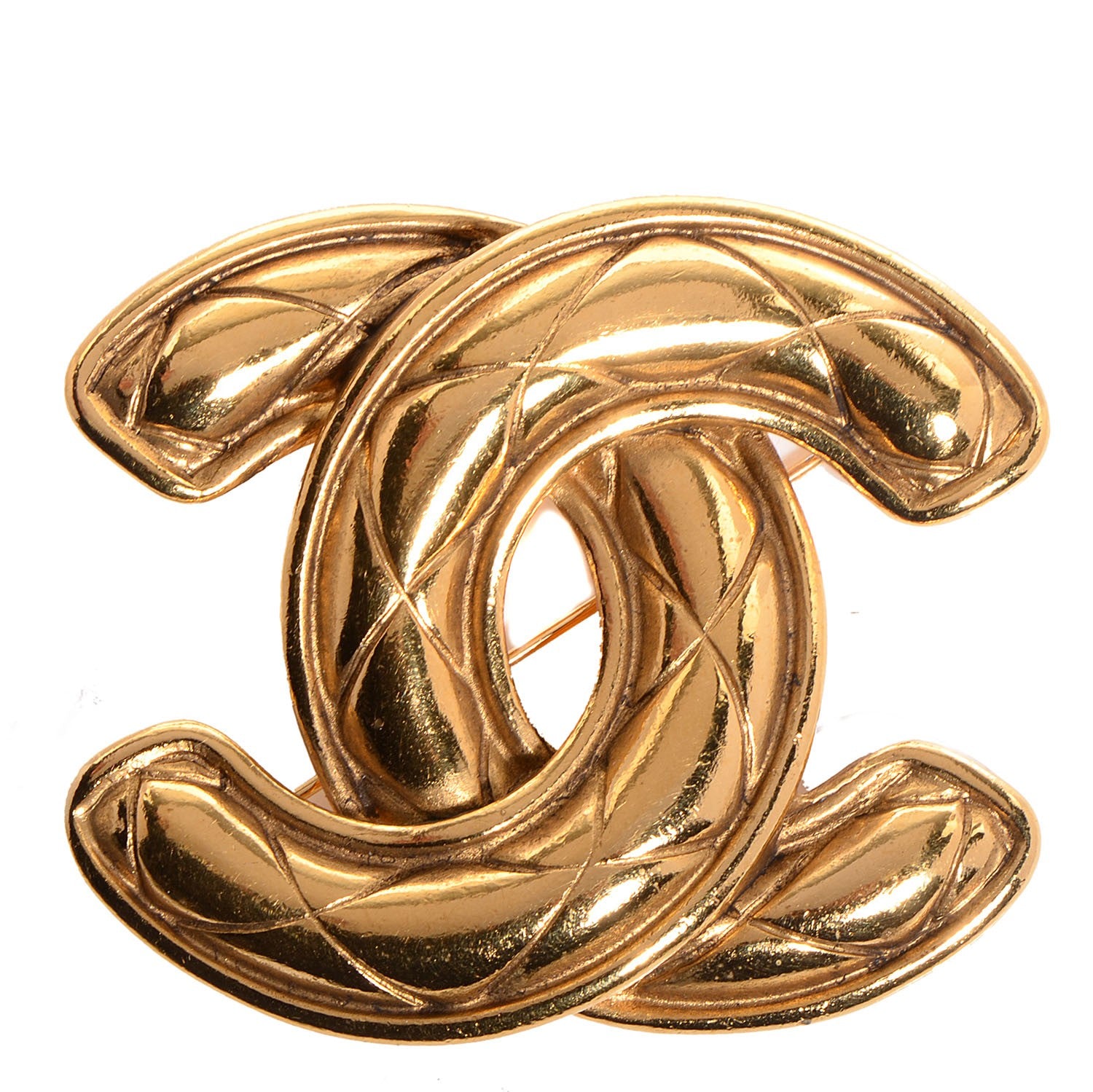 Chanel Metal Quilted Large CC Brooch Gold 1 of 5