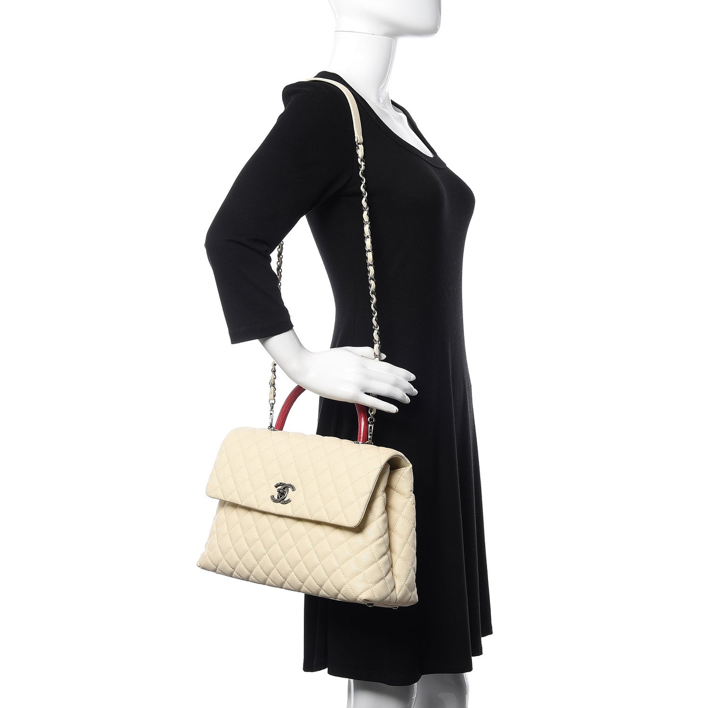 Caviar Lizard Quilted Medium Coco Handle Flap White