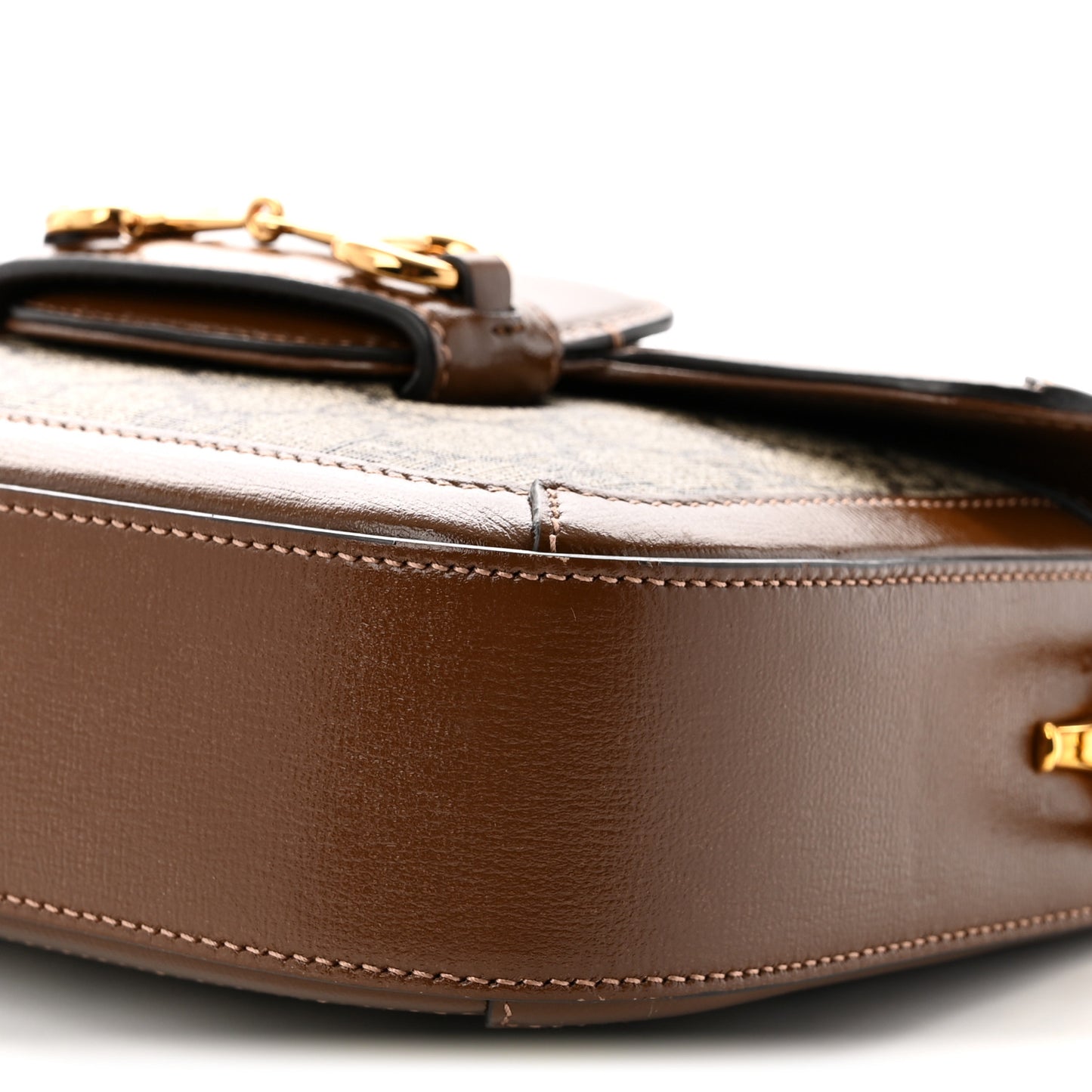 GG Supreme Monogram Azalea Calfskin Web Mini Horsebit 1955 Shoulder Bag Beige Ebony Brown Sugar