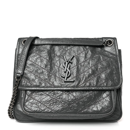 Saint Laurent Crinkled Calfskin Matelasse Monogram Medium Niki Chain Satchel Storm 1 of 10