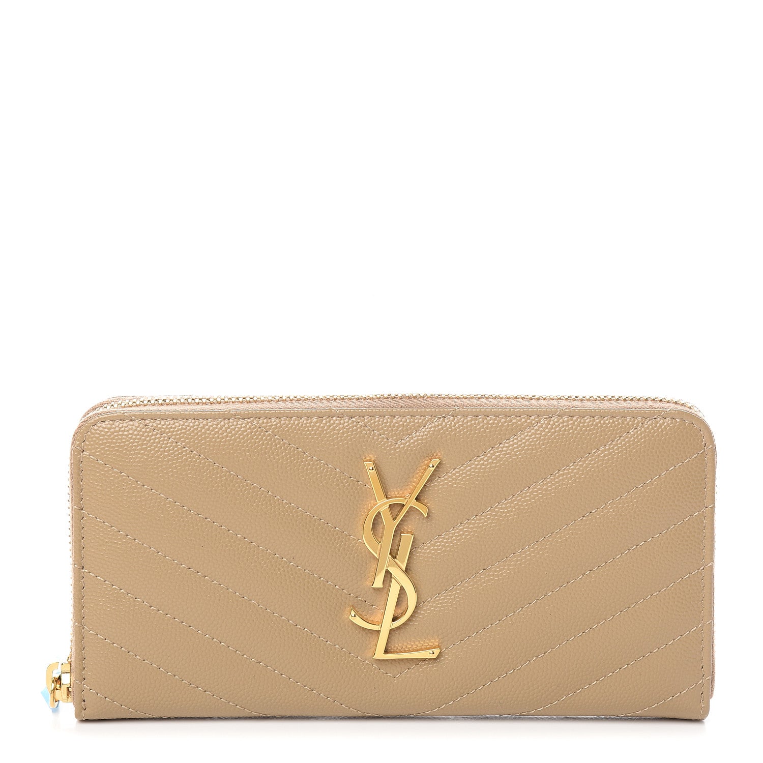 Saint Laurent Grain De Poudre Matelasse Chevron Monogram Zip Around Wallet Dark Latte 1 of 7