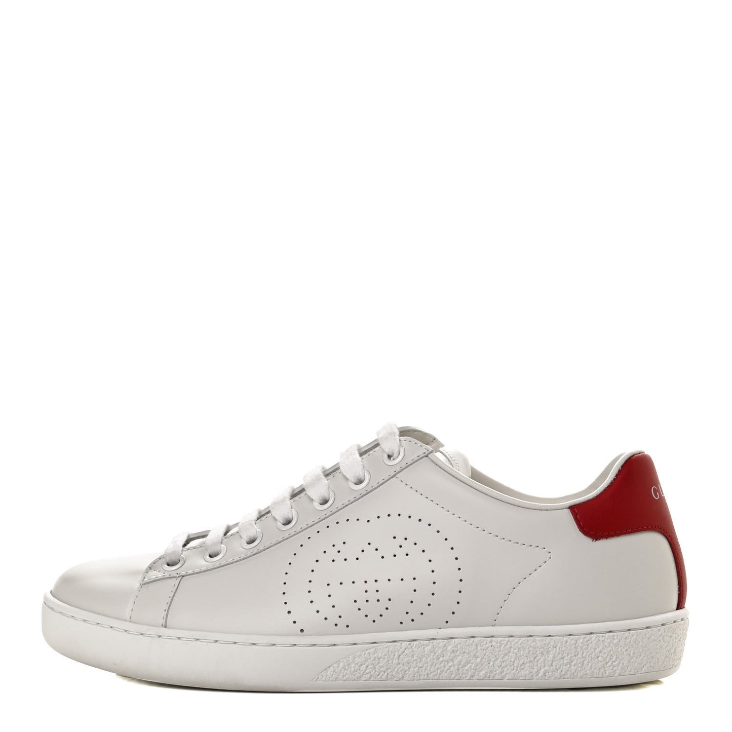 Calfskin Interlocking G Perforated Womens Ace Sneakers 35.5 White Hibiscus Red