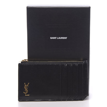 Saint Laurent Grained Calfskin Monogram 5 Fragments Zip Pouch Card Holder Black 7 of 7