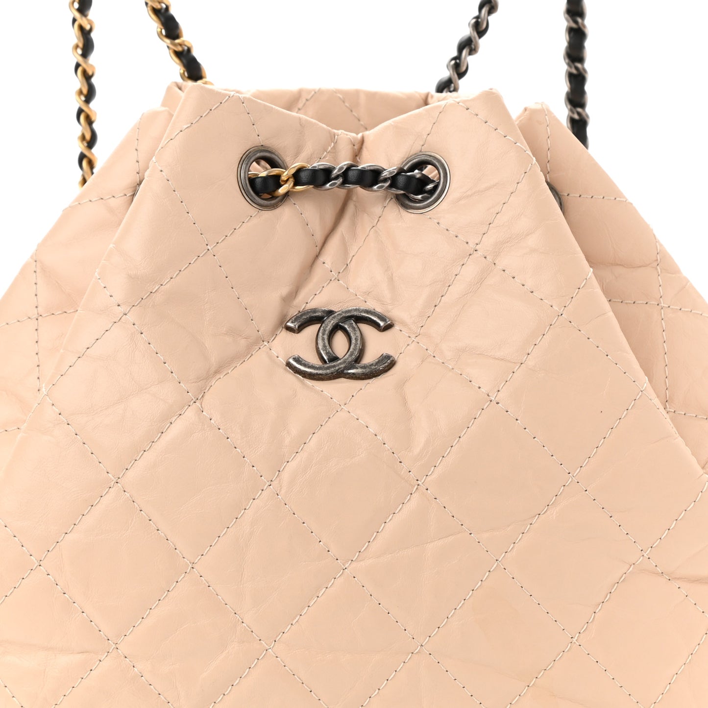 Aged Calfskin Quilted Gabrielle Backpack Beige Black