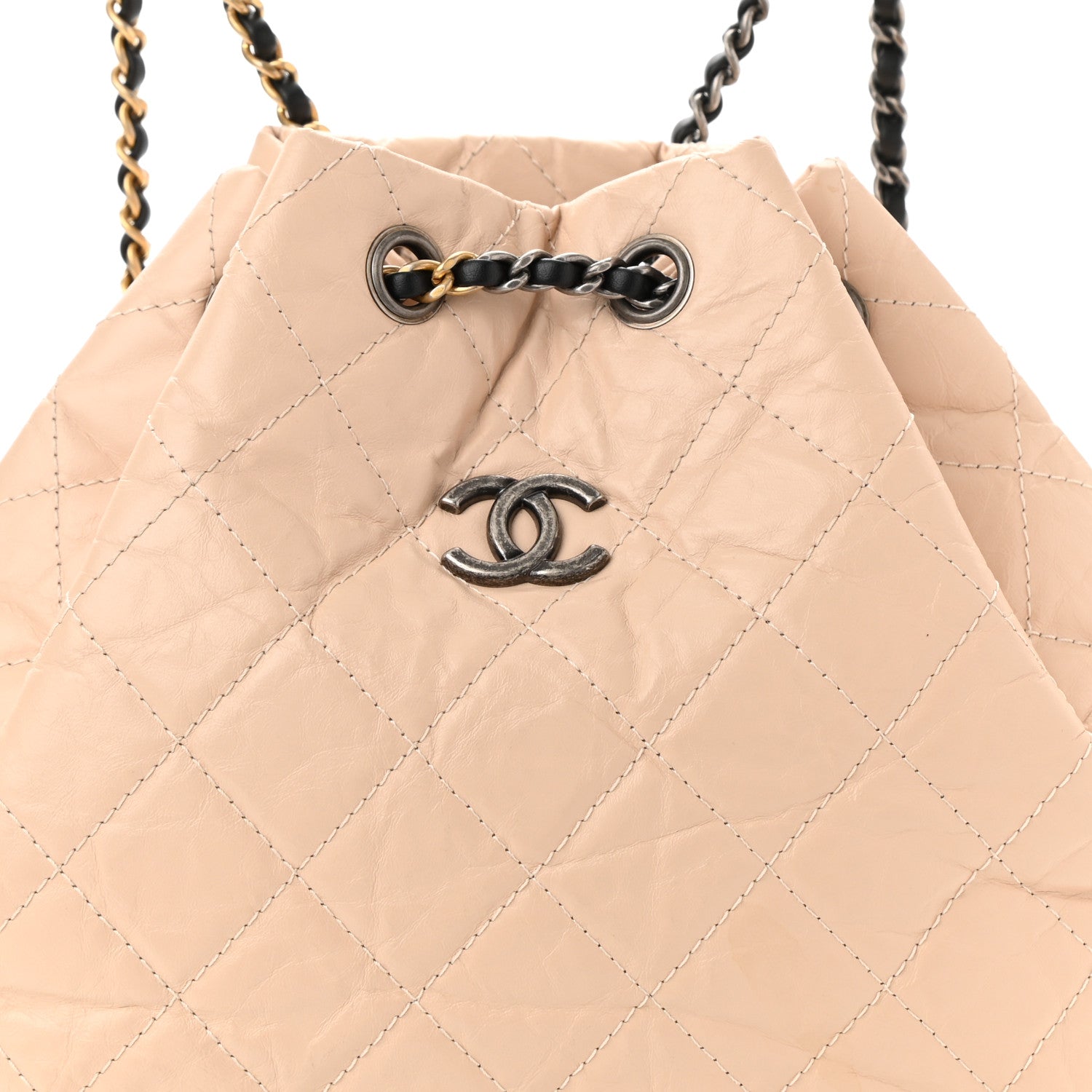 Chanel Aged Calfskin Quilted Gabrielle Backpack Beige Black 8 of 10