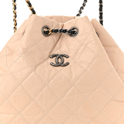 Chanel Aged Calfskin Quilted Gabrielle Backpack Beige Black 8 of 10