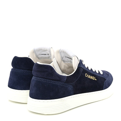 Chanel Suede Calfskin Womens CC Logo Sneakers 38 Navy 5 of 11