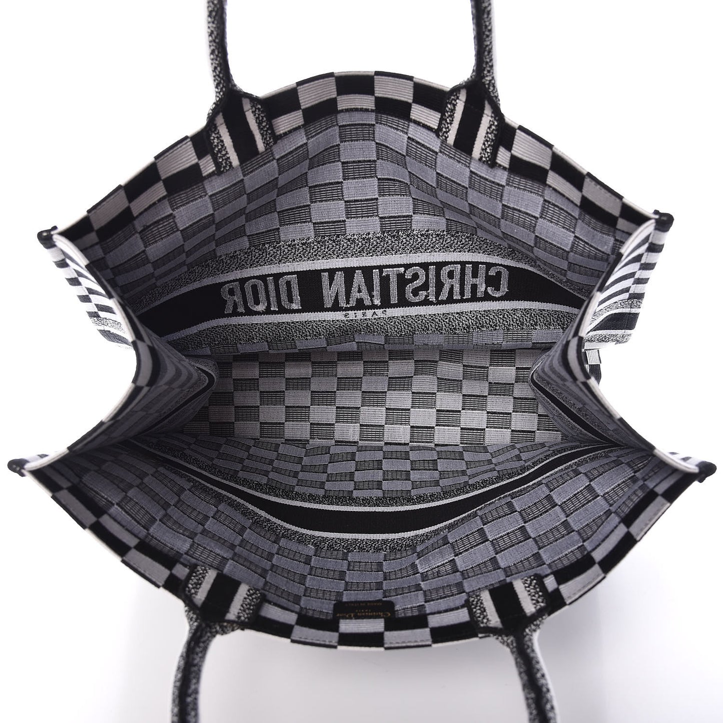 Canvas Embroidered Checkered Book Tote Black White
