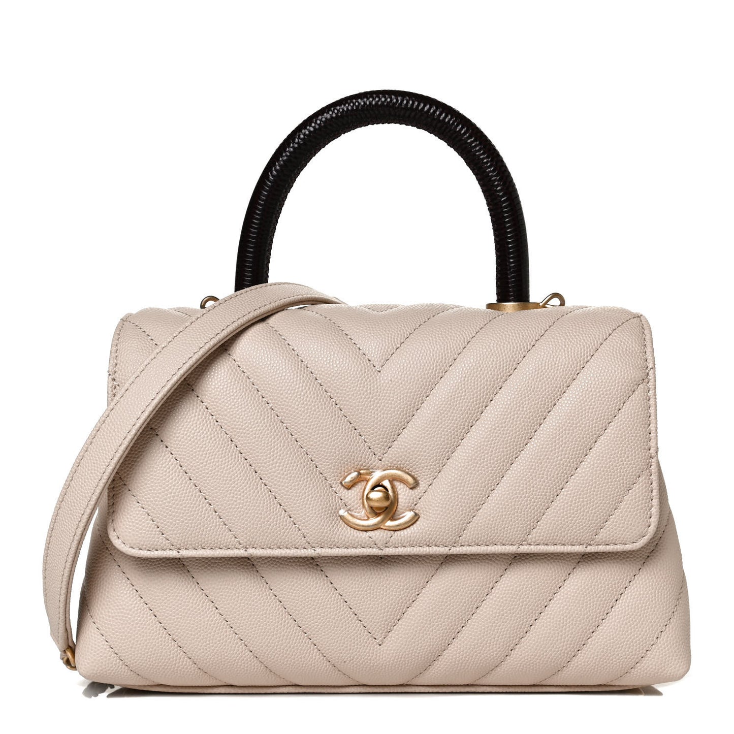 Caviar Lizard Chevron Quilted Mini Coco Handle Flap Ivory