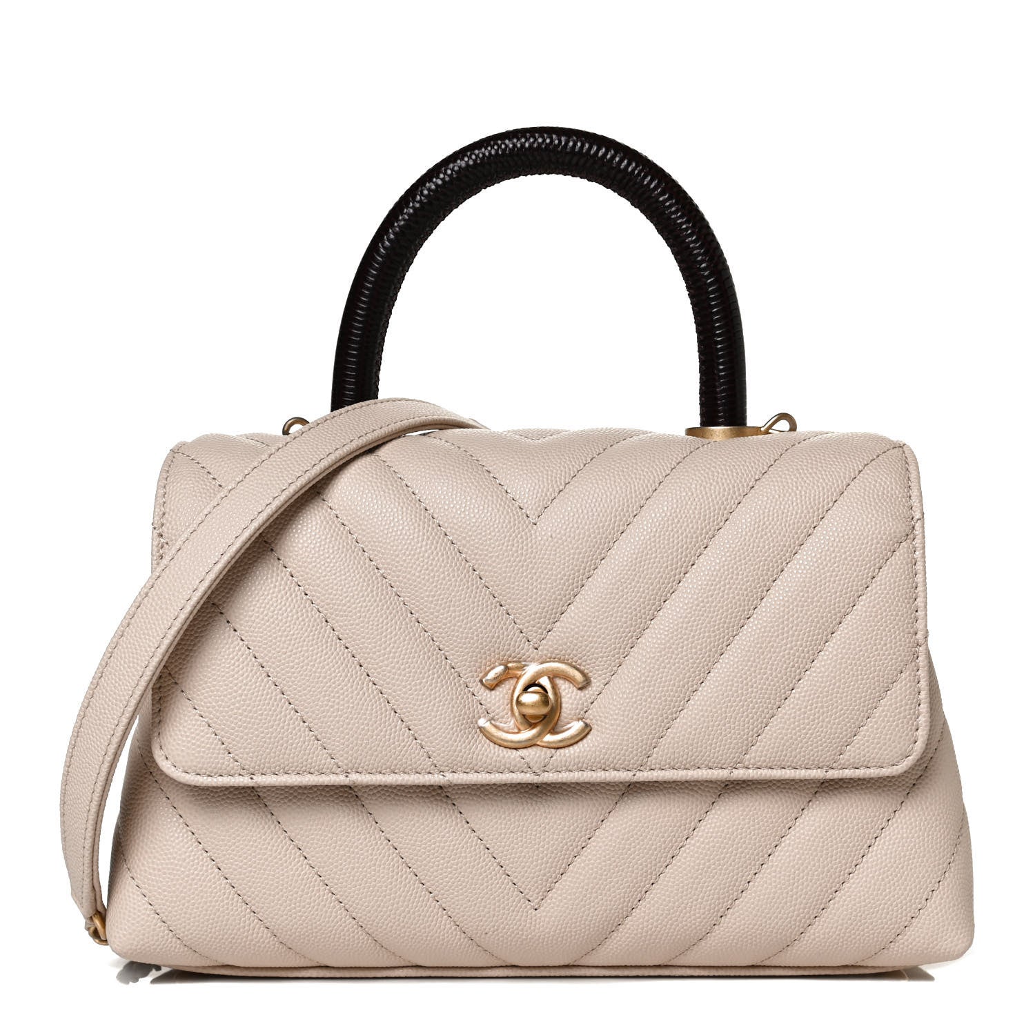 Chanel Caviar Lizard Chevron Quilted Mini Coco Handle Flap Ivory 7 of 13