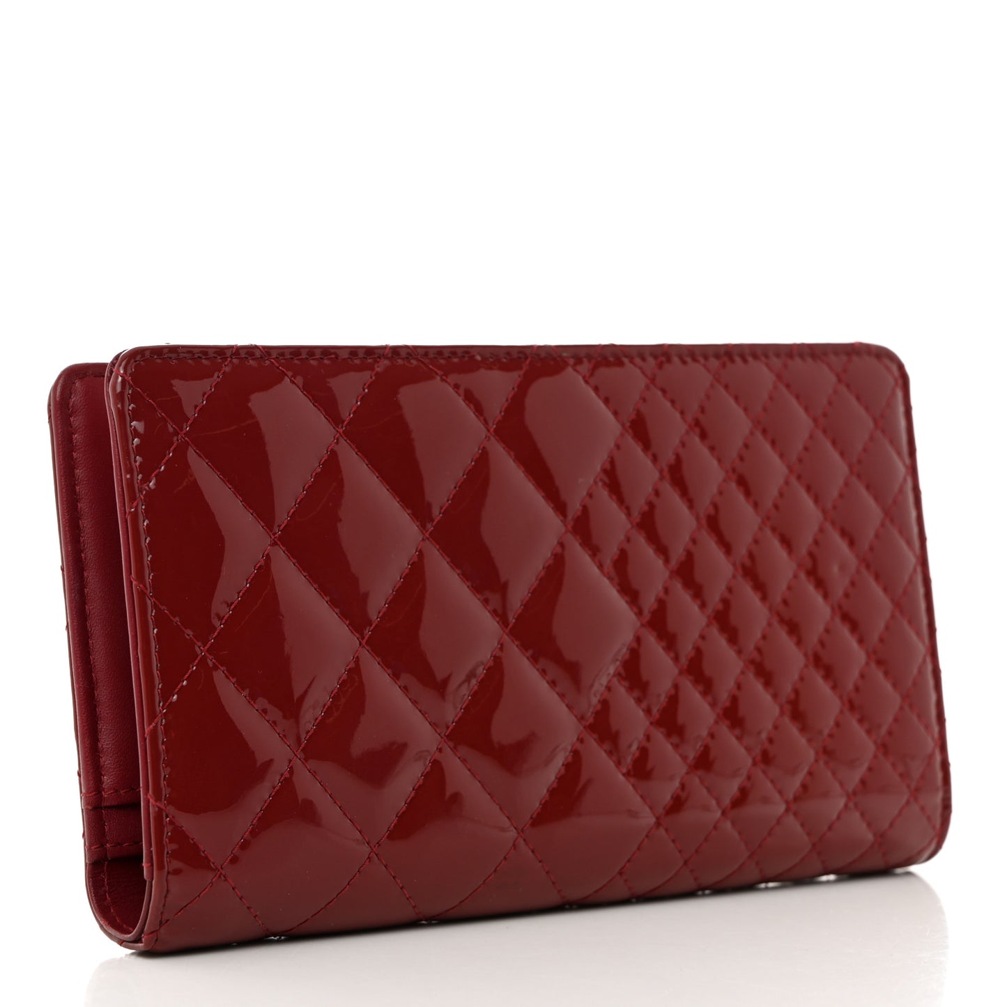 Patent Quilted Zip Around Wallet Dark Red