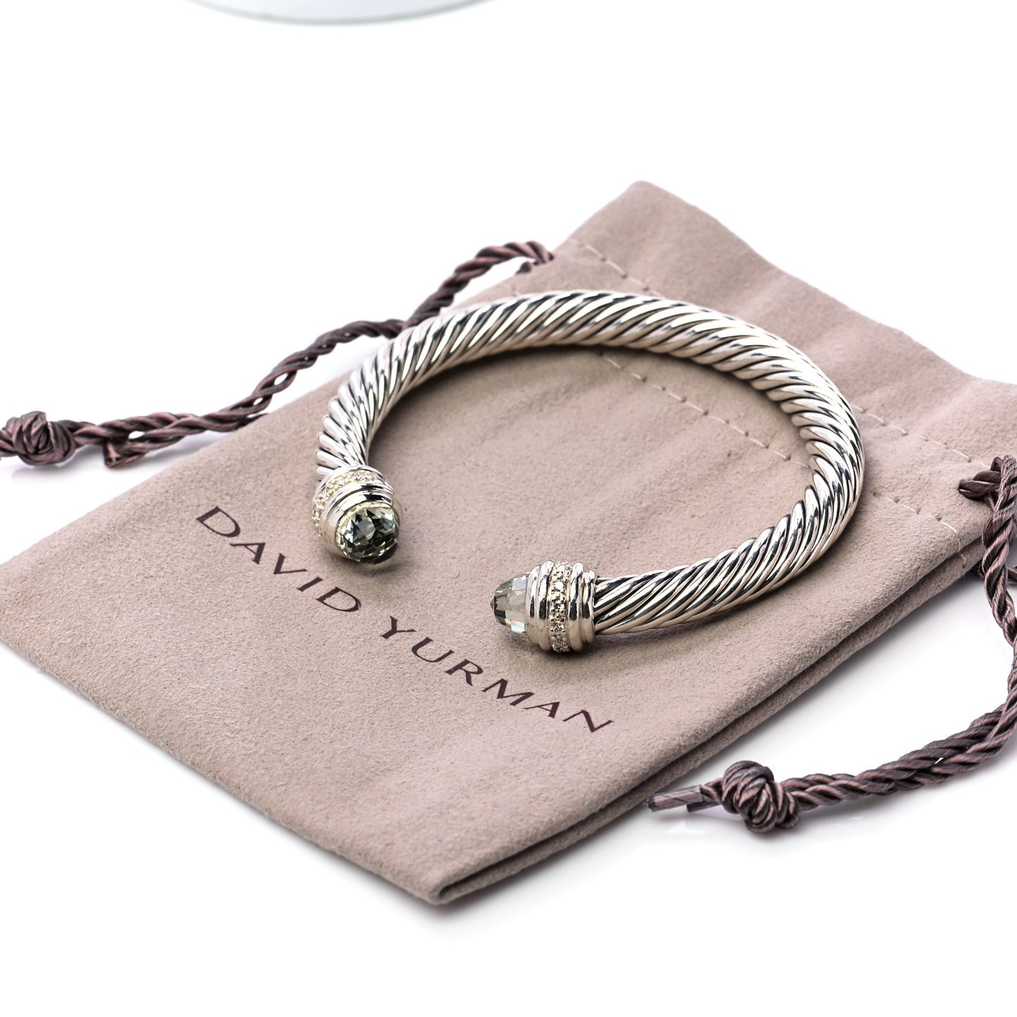 Sterling Silver Diamond Prasiolite 7mm Cable Classics Bracelet