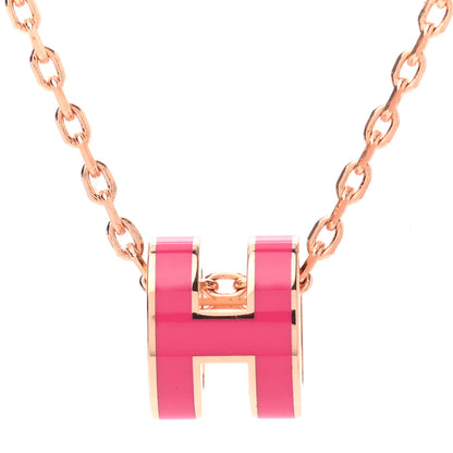 Hermes Lacquered Gold Mini Pop H Pendant Necklace Rose Extreme 4 of 8