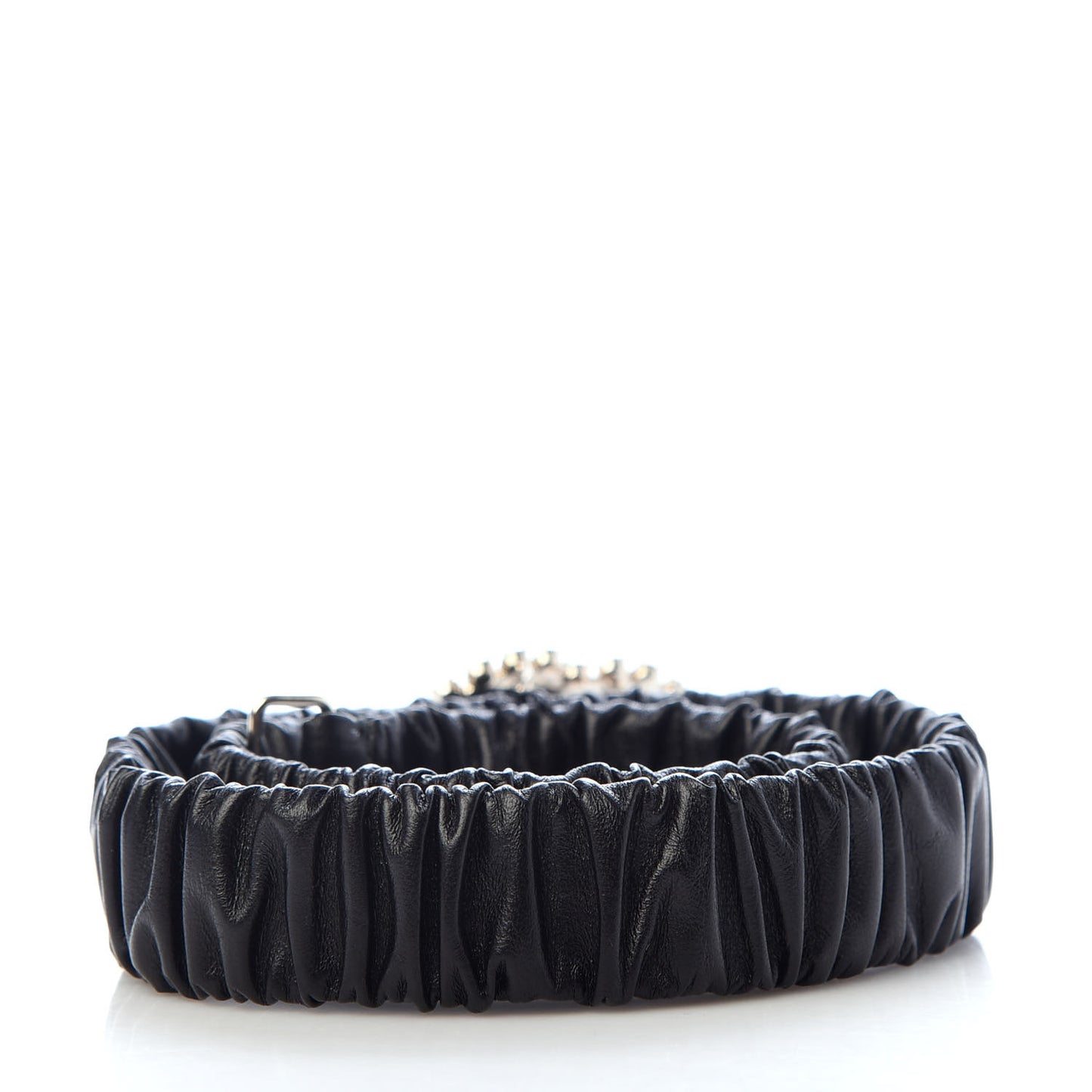 Calfskin Strass Ruched Rope CC Belt 75 30 Black
