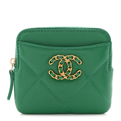 Chanel Lambskin Quilted Chanel 19 Zip Card Holder Wallet Green 1 of 8