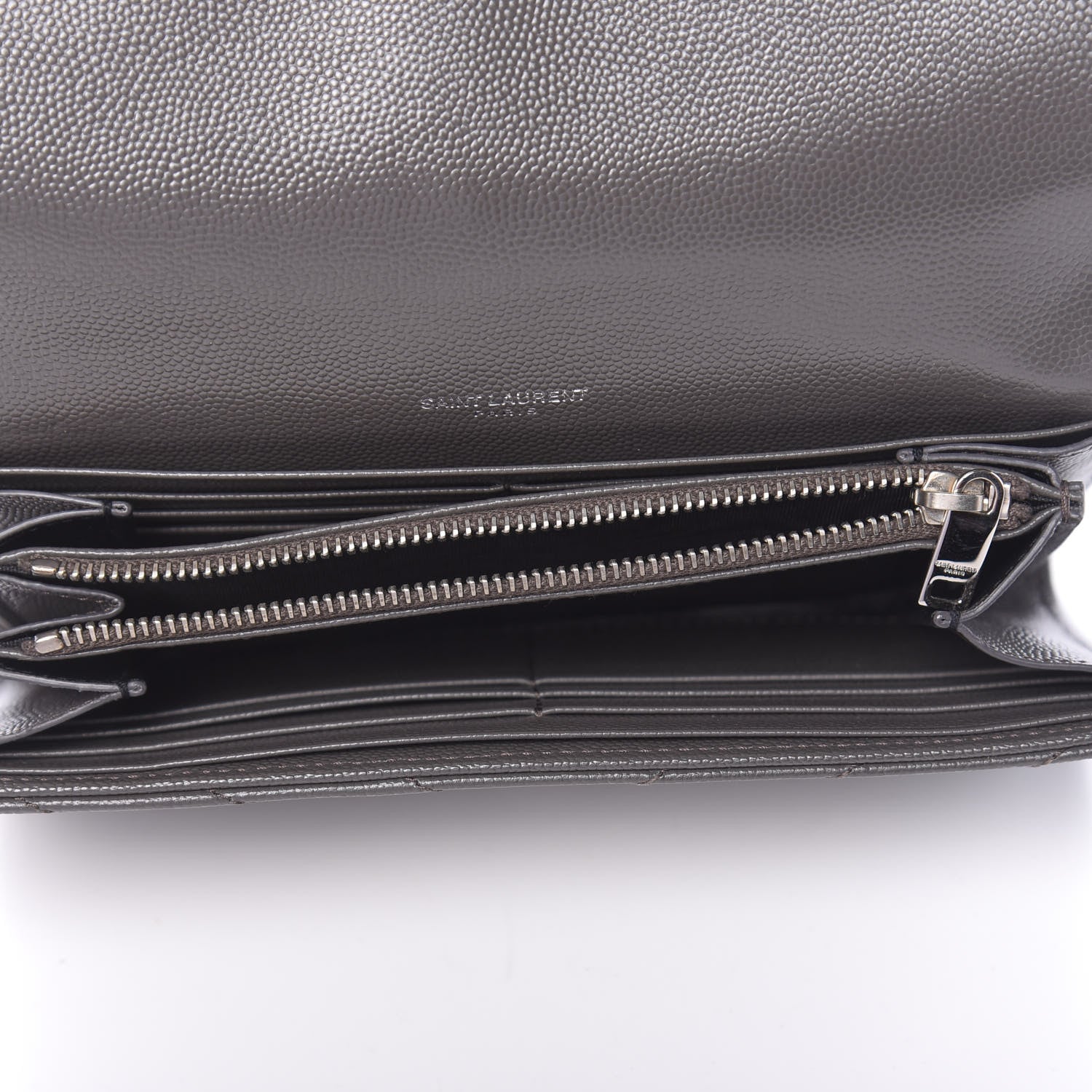 Saint Laurent Grain De Poudre Matelasse Chevron Monogram Flap Wallet Coal 5 of 9