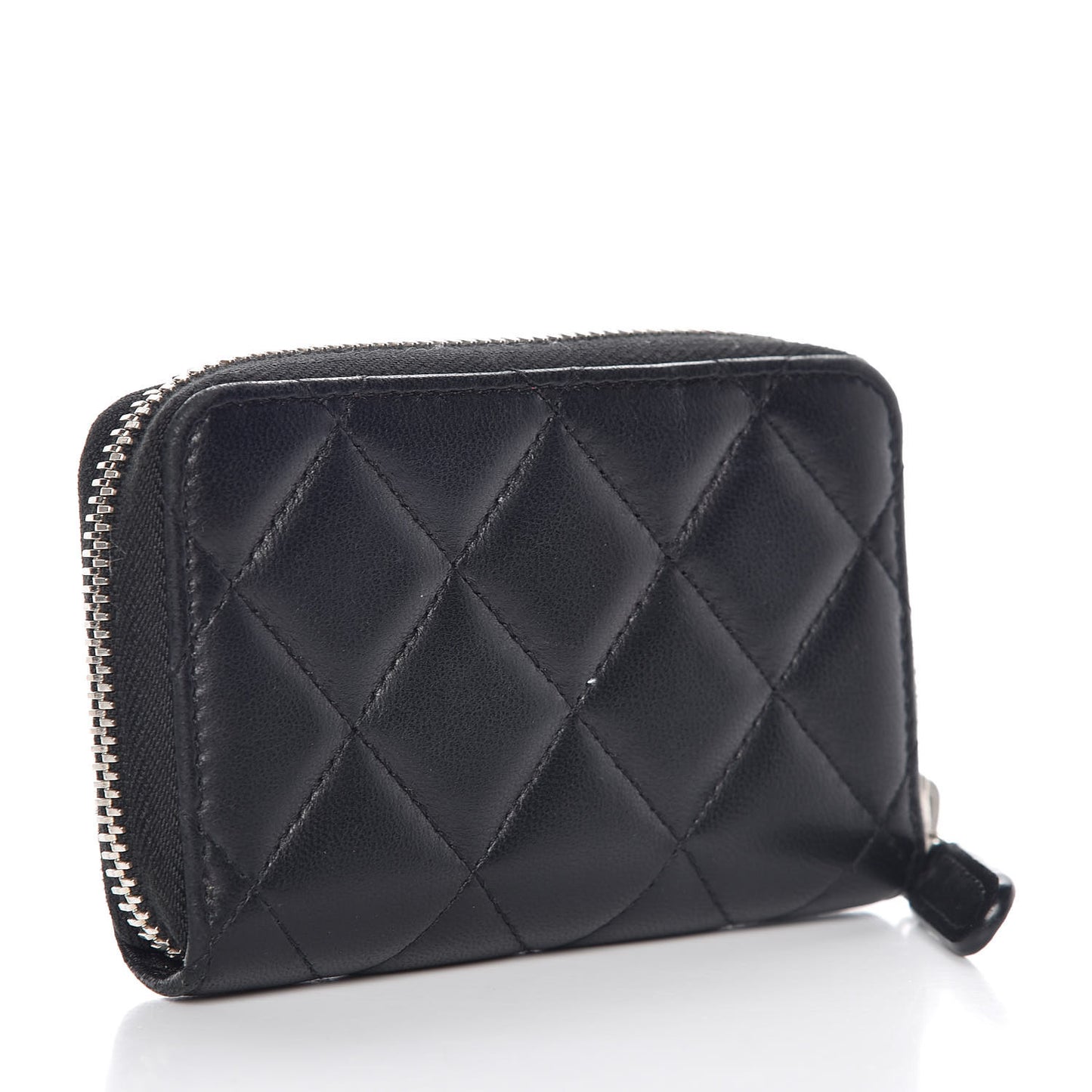 Lambskin Quilted Zip Coin Purse Black