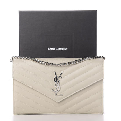 Saint Laurent Grain De Poudre Matelasse Chevron Monogram Chain Wallet Icy White 8 of 11
