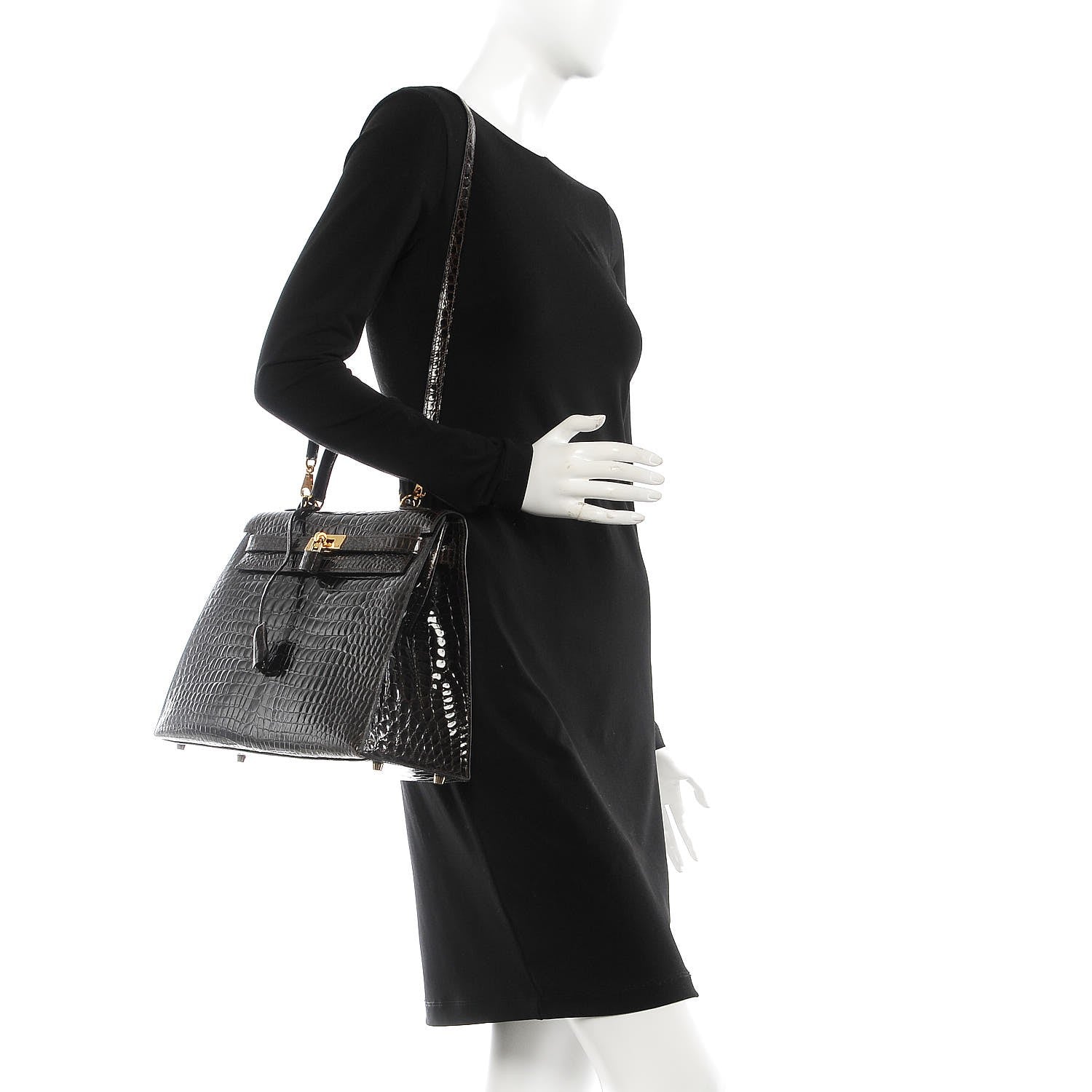 Hermes Shiny Porosus Crocodile Kelly Sellier 35 Havane 2 of 37