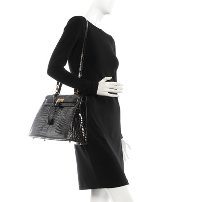 Hermes Shiny Porosus Crocodile Kelly Sellier 35 Havane 2 of 37