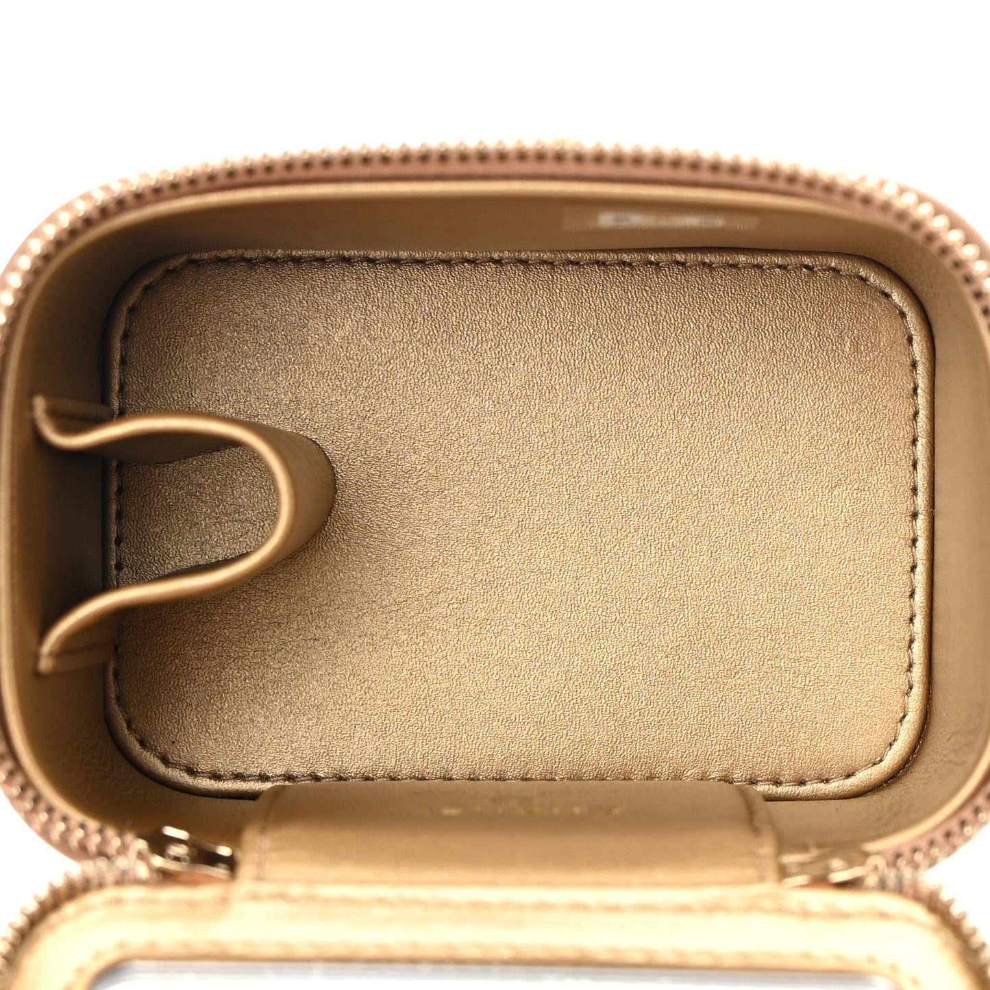 Lambskin Quilted Pearl Crush Mini Vanity Case With Chain Beige