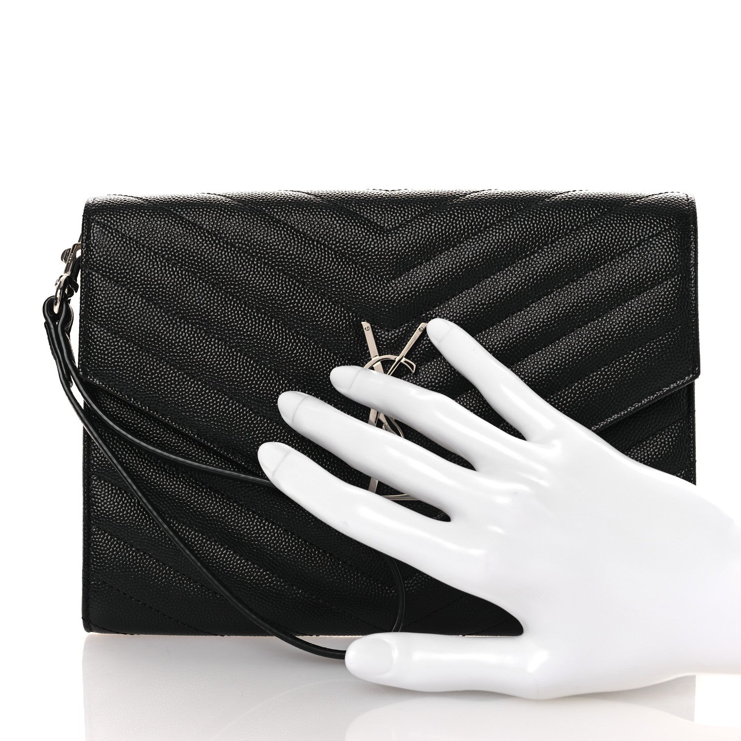 Saint Laurent Grain De Poudre Matelasse Chevron Monogram Envelope Clutch Black 2 of 10