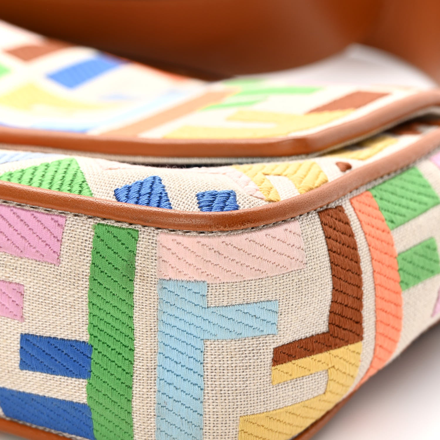 Fendi Kuban Canvas Vitello King FF Embroidered Baguette Grezzo Multicolor 10 of 16