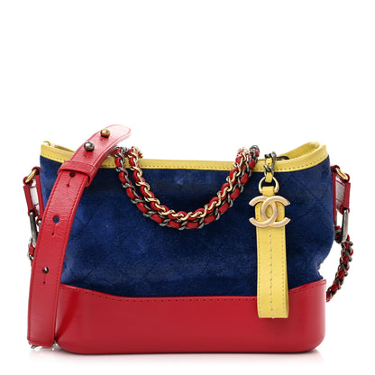Chanel Suede Calfskin Quilted Small Gabrielle Hobo Red Blue Yellow 1 of 9