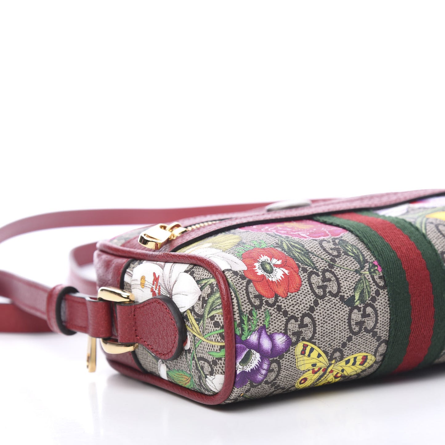 GG Supreme Monogram Flora Web Mini Ophidia Shoulder Bag Red