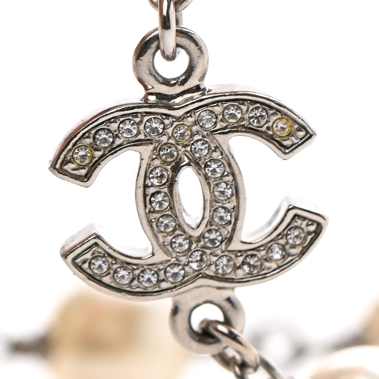 Crystal Pearl CC Long Necklace Silver