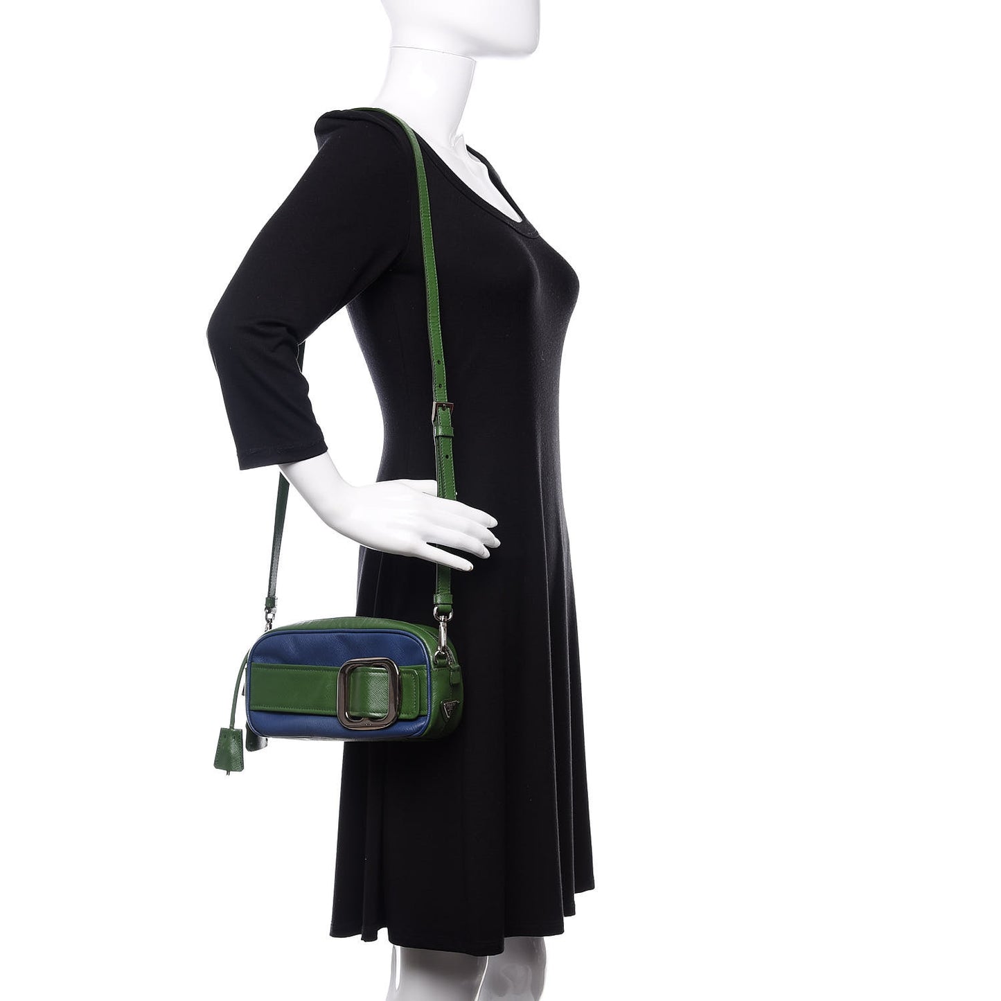 Saffiano Buckle Bi-Color Camera Bag Bluette Lari