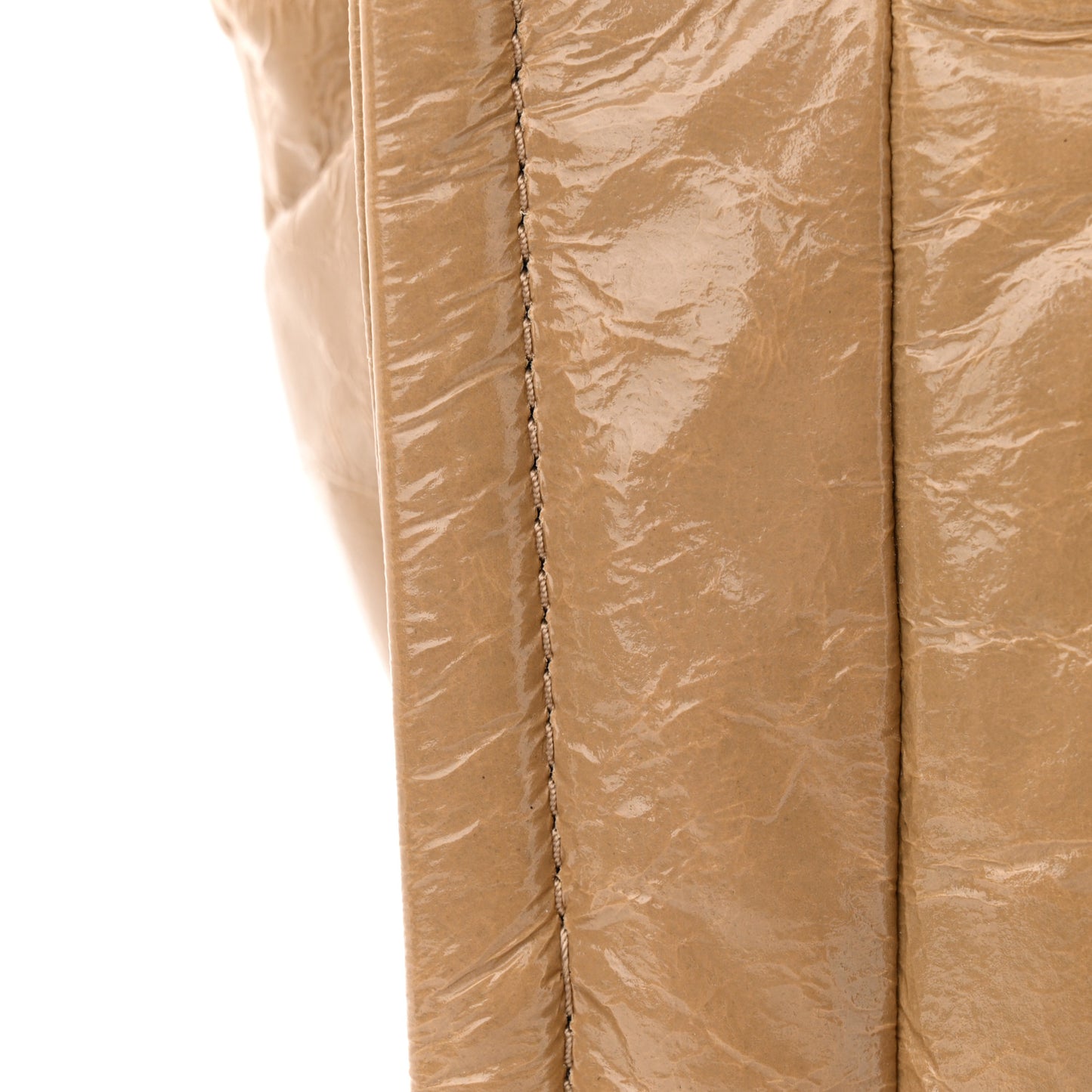 Shiny Crinkled Calfskin Mini The Tote Bag Light Brown