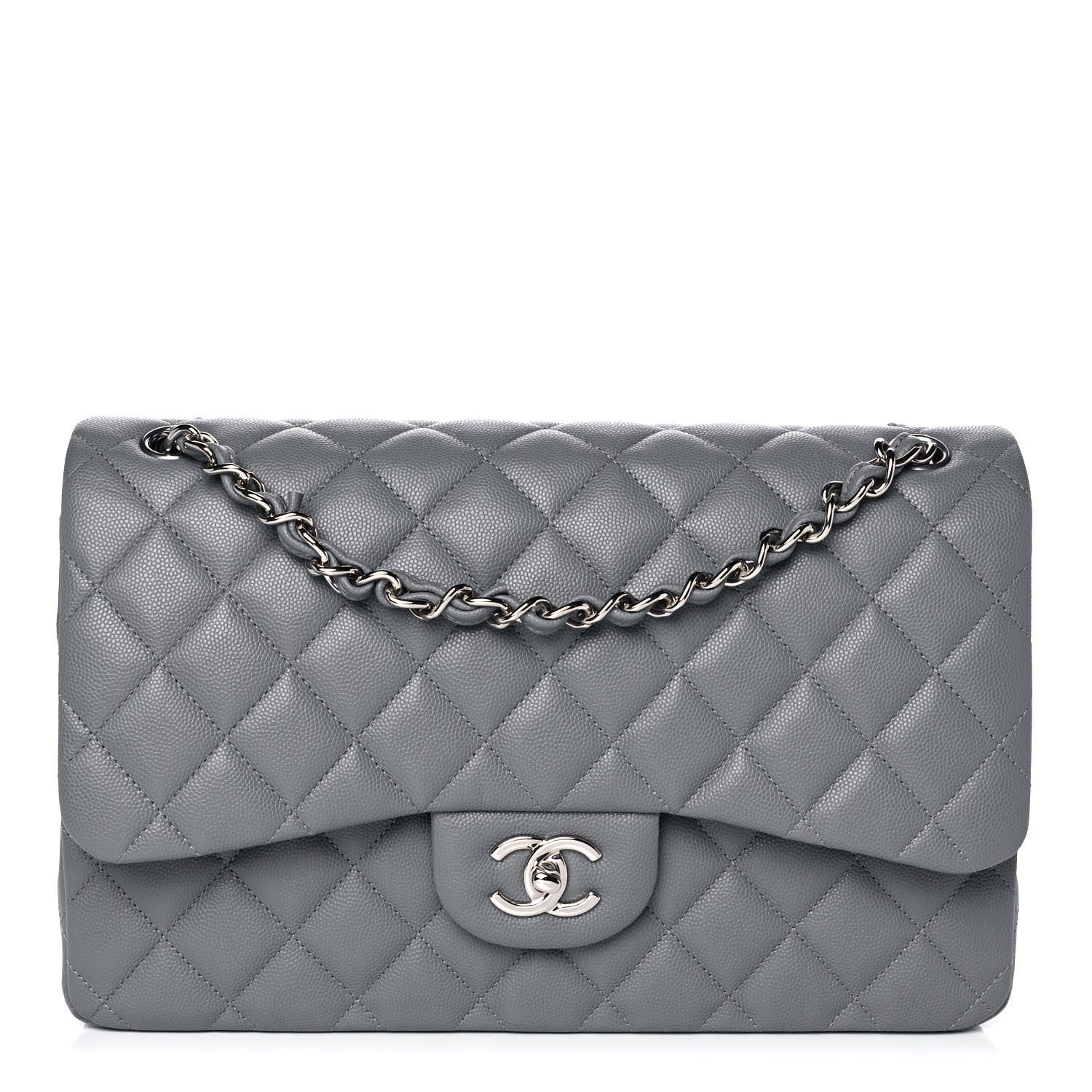 Chanel Caviar Quilted Jumbo Double Flap Grey 1 of 12