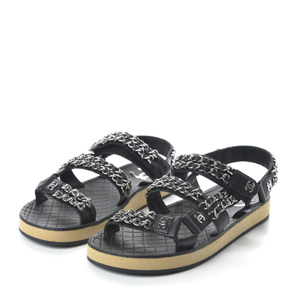 Chanel Lambskin Chain Sandals 35.5 Black 3 of 10